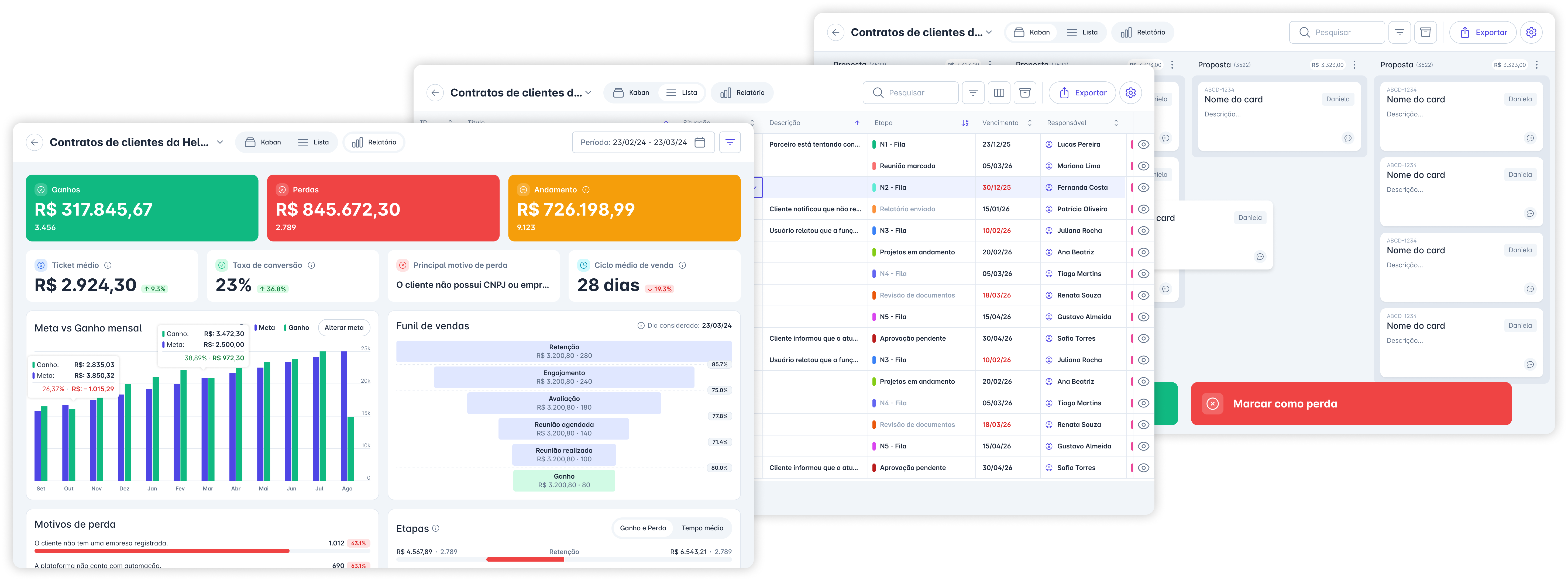CRM de Vendas - Kanban, Lista e Relatório